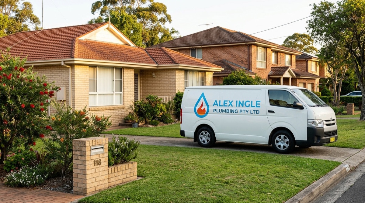 Alex Ingle Plumbing van parked outside a Hills District family home
